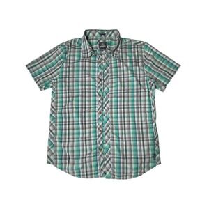 Prana Mens Button-Up Shirt X-Large Slim Fit XL Green/Gray Plaid Short Sleeve